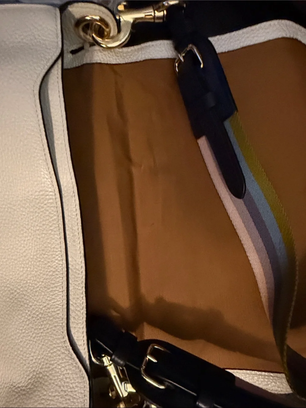 Coach Cream Pebbled Leather Crossbody with Rainbow Stripe Strap - Picture 7 of 7